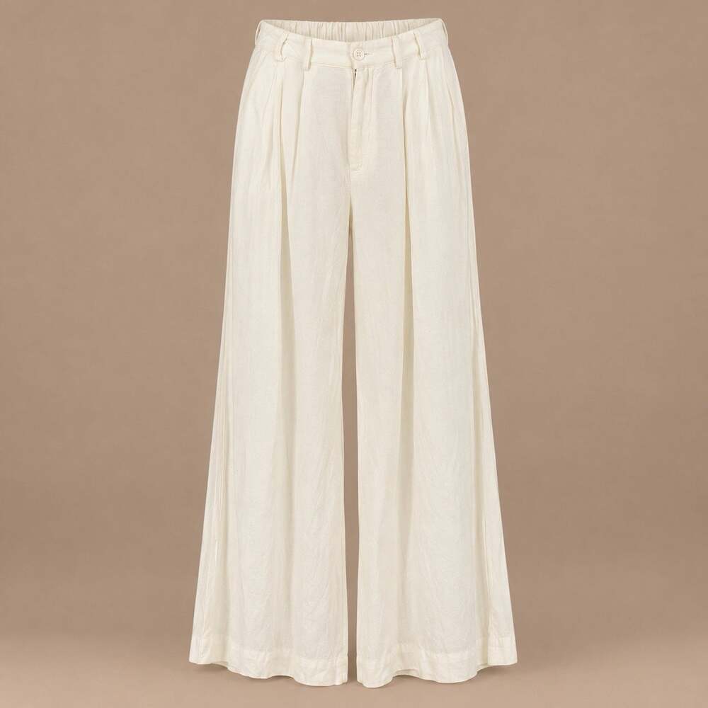 Young Fabulous & Broke Linen Rayon Wide Leg Pants White Women’s L NWT Stretch